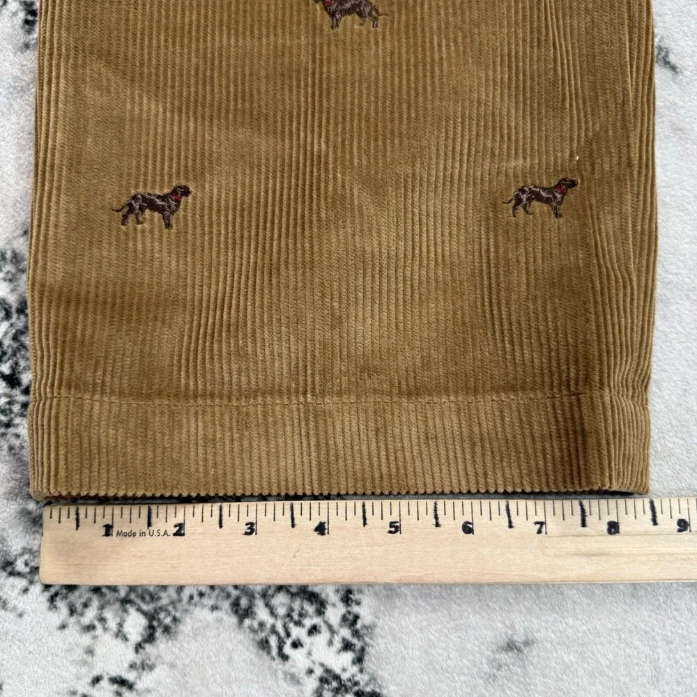 Brooks Brothers Hudson Mens 38X32 Corduroy Pants Embroidered Dogs Print Brown